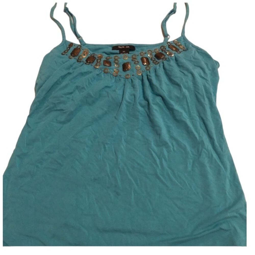 Style & Co X-Large Aqua blue copper embellished camisole shelf bra ,adjustable